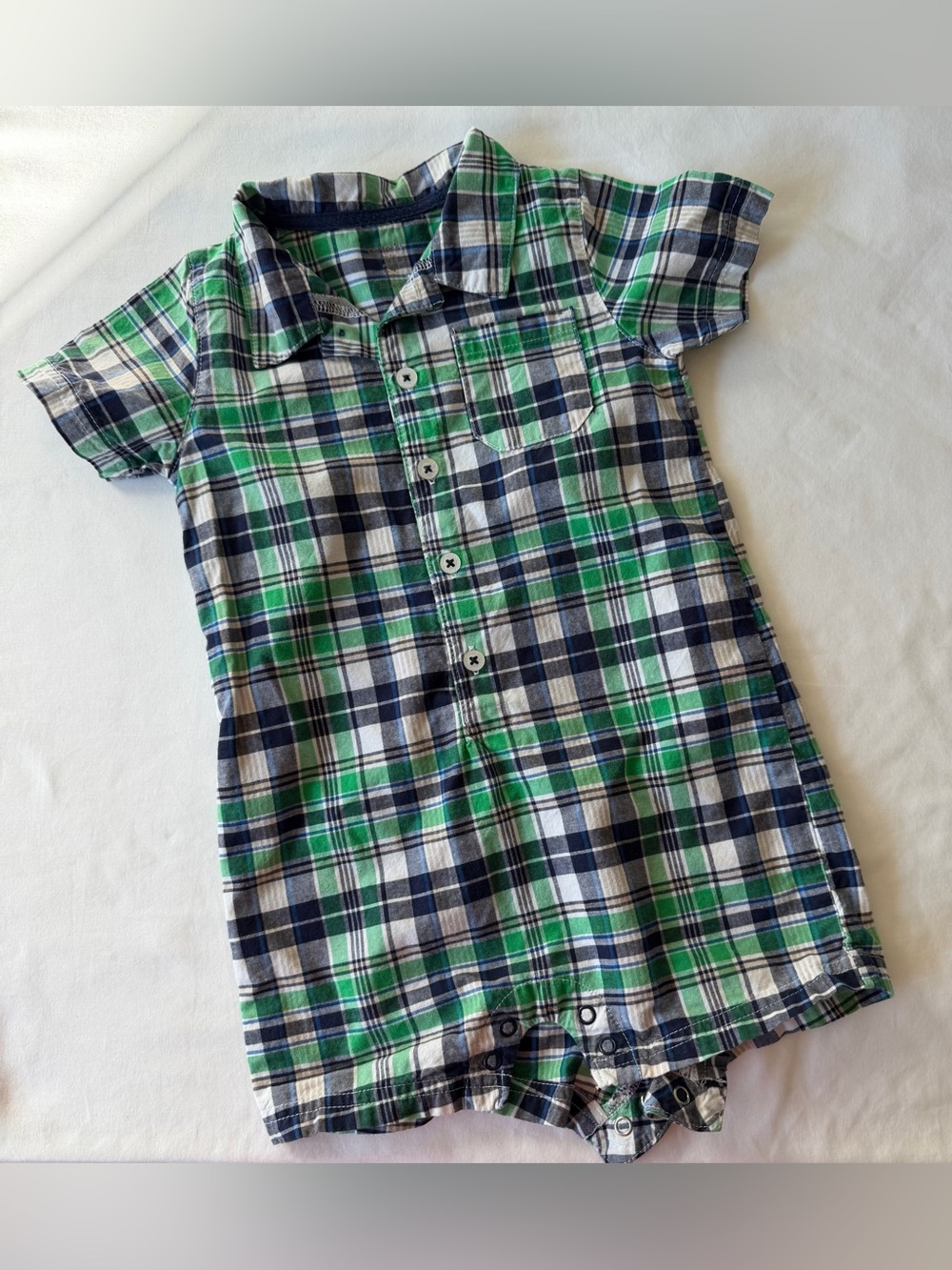 Carter’s Super-Fun Green & Blue Plaid Button Up Onesie Toddler Size 24M